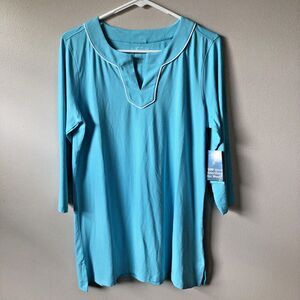 Coolibar Oceanview Tunic Top Womens Medium Aqua UPF 50 Beachy Coastal Vacation